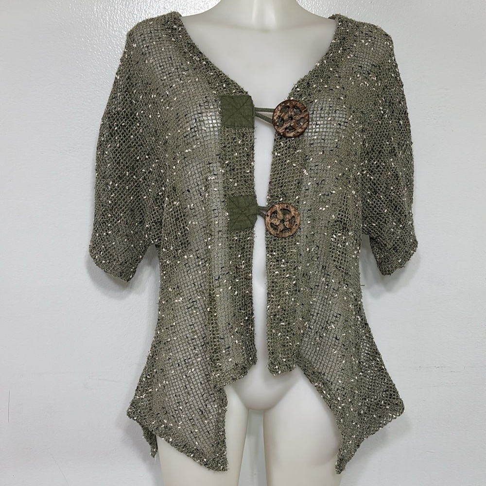 Vintage Kaktus Forest Green Boho Hippie Open Weave Knit Top Size L